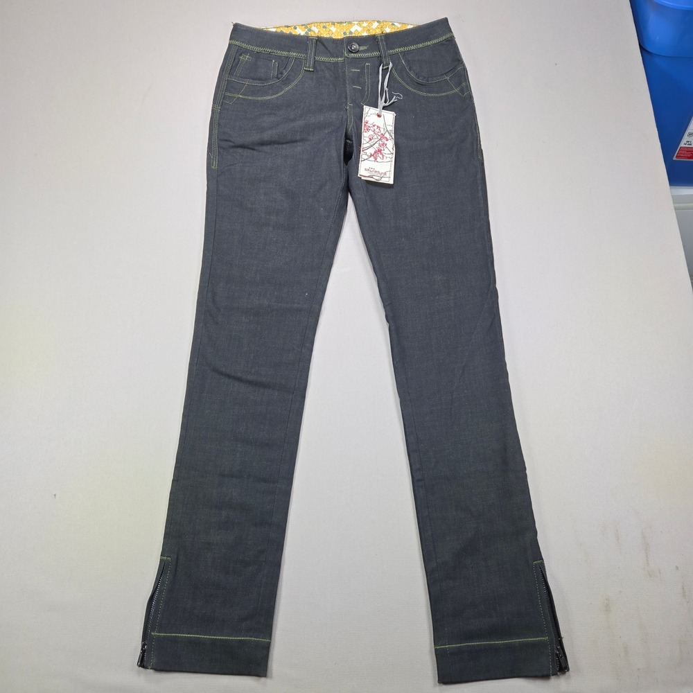 Skunkfunk Urrue Denim Pants Cinch Back Contrast Stitch Gray Womens Size 2 27
